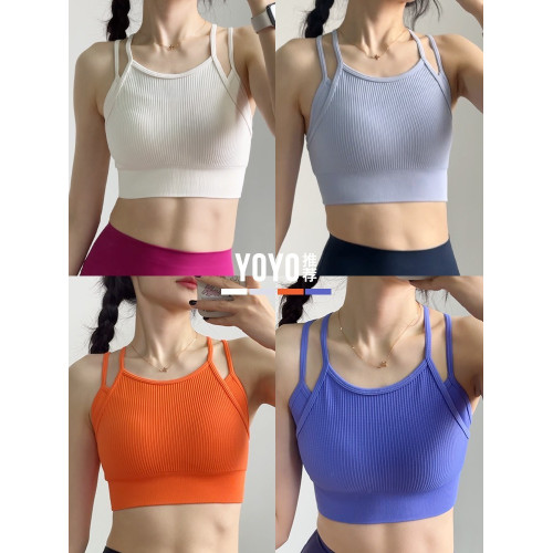 yoyo推薦瑜珈內衣一體式固定杯細吊帶高強度防震聚攏跑步運動美背