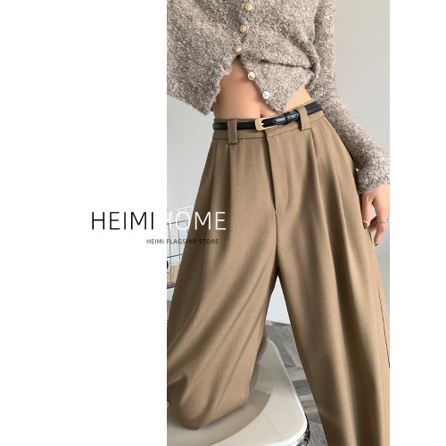 黑色拖地濶腿褲女春秋高腰寬鬆垂感西裝褲小個子直筒高級感休閒褲