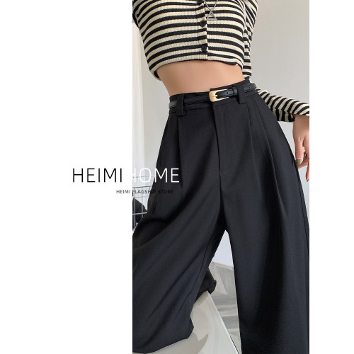 黑色拖地濶腿褲女春秋高腰寬鬆垂感西裝褲小個子直筒高級感休閒褲