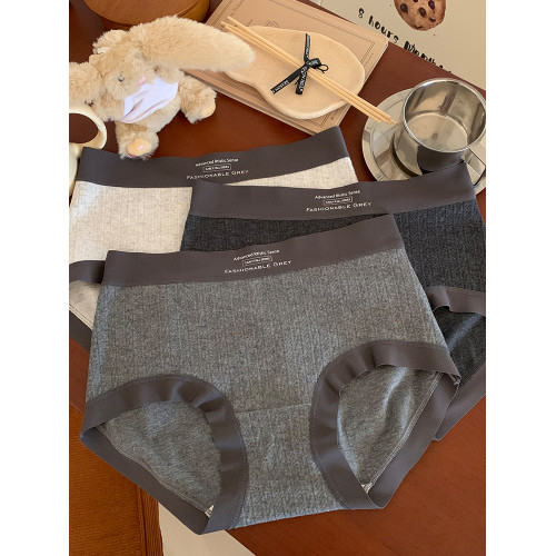 灰色保暖內褲女士秋冬7A抑菌桑蠶絲襠純棉磨毛中腰無痕女生三角褲