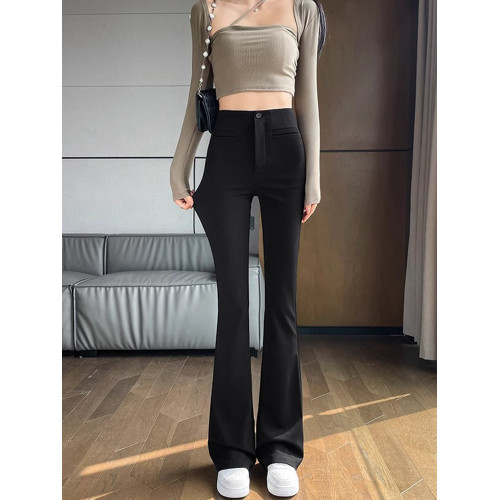 黑色西裝褲微喇叭褲女春秋小個子2025新款高腰垂感彈力馬蹄褲子