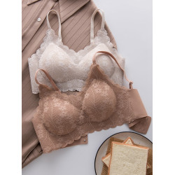 無痕乳膠內衣女蕾絲無鋼圈小胸聚攏不空杯調整型美背運動文胸薄款