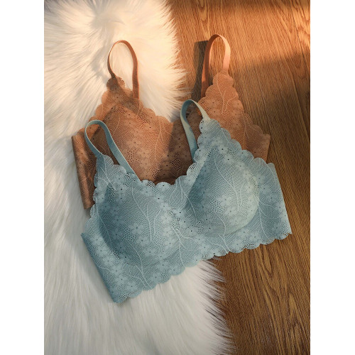 無痕乳膠內衣女蕾絲無鋼圈小胸聚攏不空杯調整型美背運動文胸薄款