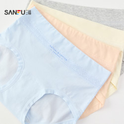 三福女高腰包臀內褲 甜美簡約蕾絲蝴蝶結舒適半平角褲女503541