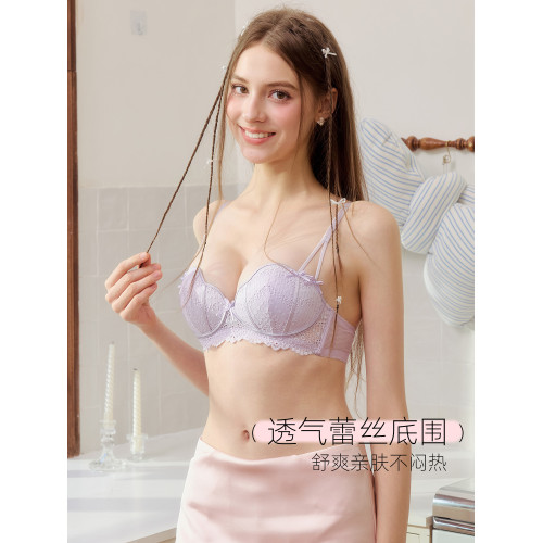 六隻兔子蕾絲內衣女小胸聚攏顯大胸罩無鋼圈防下垂甜美少女風文胸