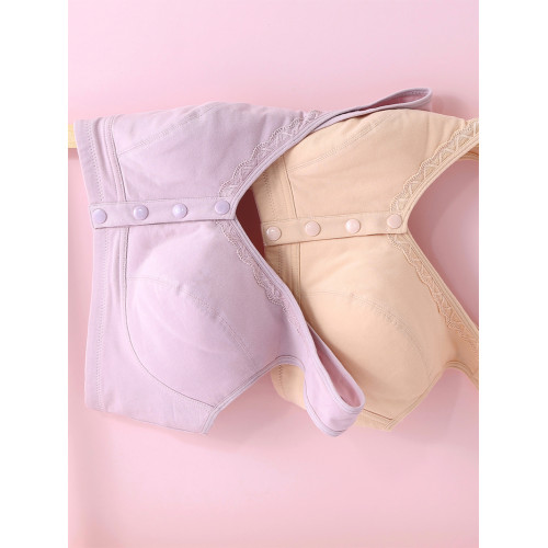 媽媽內衣文胸中老年人無鋼圈全純棉薄款背心式透氣夏大碼前釦胸罩