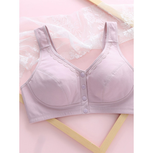 媽媽內衣文胸中老年人無鋼圈全純棉薄款背心式透氣夏大碼前釦胸罩