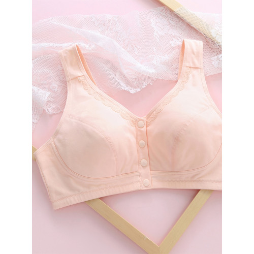 媽媽內衣文胸中老年人無鋼圈全純棉薄款背心式透氣夏大碼前釦胸罩