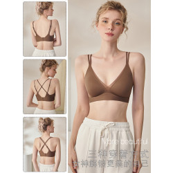 裸感交叉雙肩帶聚攏內衣舒適薄款親膚無鋼圈文胸調整型運動胸罩女