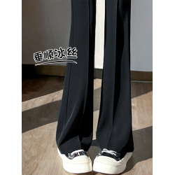 垂感冰絲喇叭褲夏季薄款女2024新款高腰顯瘦高級感黑色西裝微喇褲