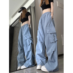 美式復古工裝褲子女春夏秋冬2025新款寬鬆濶腿hiphop爵士舞沖鋒褲