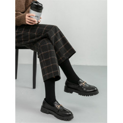 毛呢褲格子直筒秋冬女今年流行的九分小個子濶腿復古冬季褲子靴褲