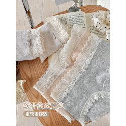 六隻兔子3條裝內褲女純棉10A抑菌底襠三角褲蕾絲邊中腰包臀短褲