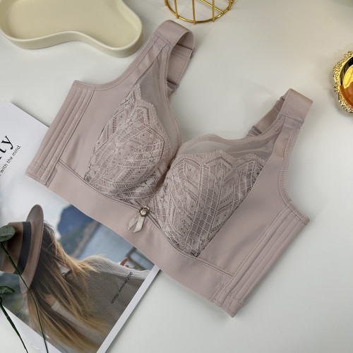 軟鋼圈大碼文胸薄杯大胸顯小矯正側收副乳全罩杯內衣調整型蕾絲款