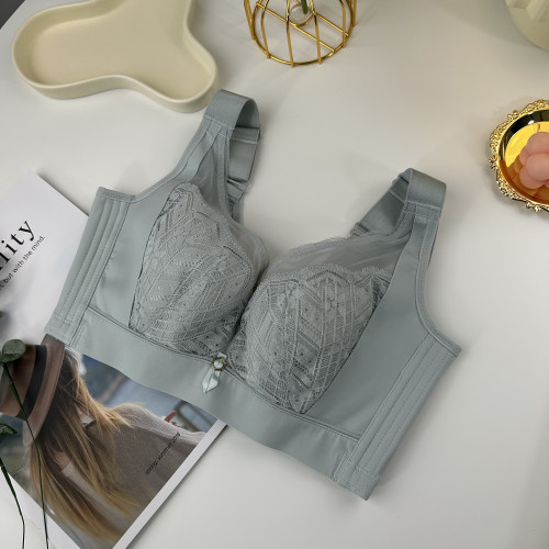 軟鋼圈大碼文胸薄杯大胸顯小矯正側收副乳全罩杯內衣調整型蕾絲款