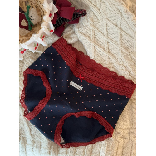 氛圍感紅法式少女蝴蝶結蕾絲邊純棉舒適加長襠親膚透氣包臀內褲女