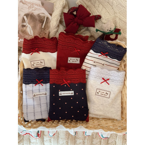 氛圍感紅法式少女蝴蝶結蕾絲邊純棉舒適加長襠親膚透氣包臀內褲女