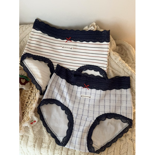 氛圍感紅法式少女蝴蝶結蕾絲邊純棉舒適加長襠親膚透氣包臀內褲女