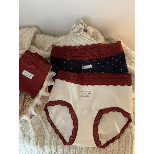 氛圍感紅法式少女蝴蝶結蕾絲邊純棉舒適加長襠親膚透氣包臀內褲女