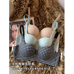 紅色格子抑菌內衣女小胸聚攏提拉上托升杯無鋼圈收副乳防下垂文胸