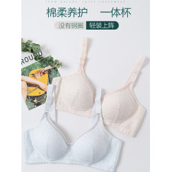 中老年純棉胸罩 無鋼圈薄海綿一體杯不跑杯後釦文胸媽媽內衣