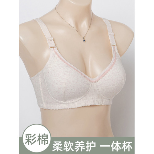 中老年純棉胸罩 無鋼圈薄海綿一體杯不跑杯後釦文胸媽媽內衣
