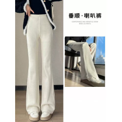 加絨加厚雪尼爾微喇褲女秋冬2026新款彈力高腰顯瘦垂感休閒喇叭褲