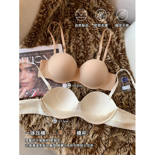 日本無痕光面內衣女小胸聚攏顯大半圓球上薄下厚無鋼圈防下垂文胸