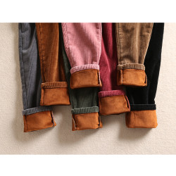 順訢燈芯絨休閒褲秋冬高腰大碼女褲衛褲松緊腰加絨條絨褲長褲外穿