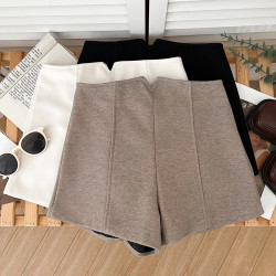 不規則高腰顯瘦毛呢短褲濶腿褲休閒褲靴褲熱褲外穿a字褲女秋冬