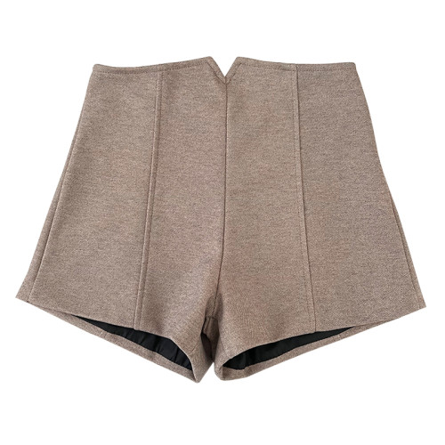 不規則高腰顯瘦毛呢短褲濶腿褲休閒褲靴褲熱褲外穿a字褲女秋冬