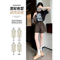 豹紋短褲女夏季薄款2026新款高腰休閒外穿美式運動中褲濶腿五分褲