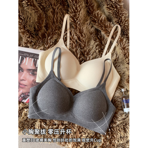 秋冬磨毛螺紋手掌杯內衣女小胸聚攏上托無鋼圈收副乳防下垂文胸罩