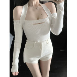 高腰秋冬短褲包臀不規則顯瘦百搭毛呢白色靴褲超短打底外穿短褲子