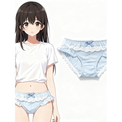 4863新款甜美純色可愛日系胖次洛麗塔飛邊三角褲絲白色藍色豆沙粉