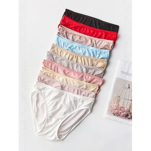 真絲中腰內褲女桑蠶絲三角無痕抑菌透氣底褲膚色短褲包臀高彈褲衩