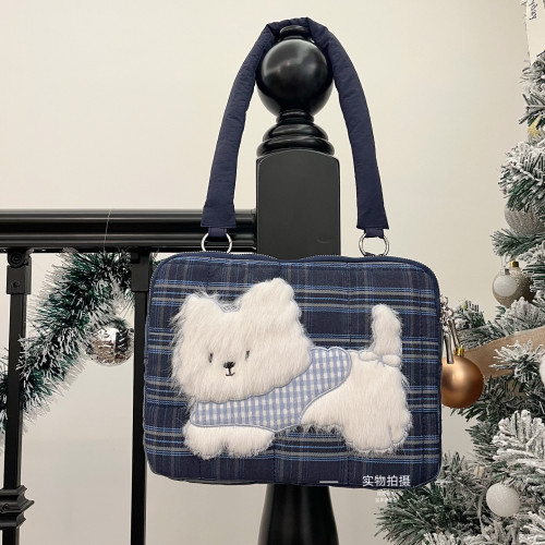 原創長毛小狗貼布平板IPAD筆電單肩帶內膽電腦包太空棉防震防摔日常防濺水適用10寸11寸13寸14寸15寸16寸