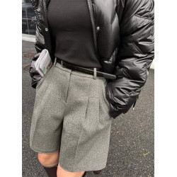 灰色毛呢短褲女秋冬季2025新款爆款潮小個子外穿加厚a字版五分褲