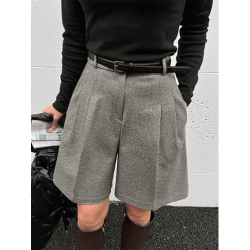 灰色毛呢短褲女秋冬季2025新款爆款潮小個子外穿加厚a字版五分褲