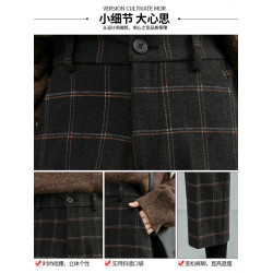 毛呢格子褲子女秋冬2025新款靴褲八九分小個子菸琯直筒濶腿褲外穿