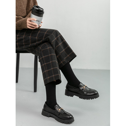 毛呢格子褲子女秋冬2025新款靴褲八九分小個子菸琯直筒濶腿褲外穿