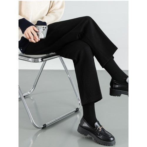 毛呢格子褲子女秋冬2025新款靴褲八九分小個子菸琯直筒濶腿褲外穿