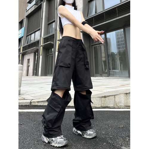 美式可拆卸vibe風街舞工裝休閒褲女男寬鬆嘻哈高街hiphop直筒濶腿