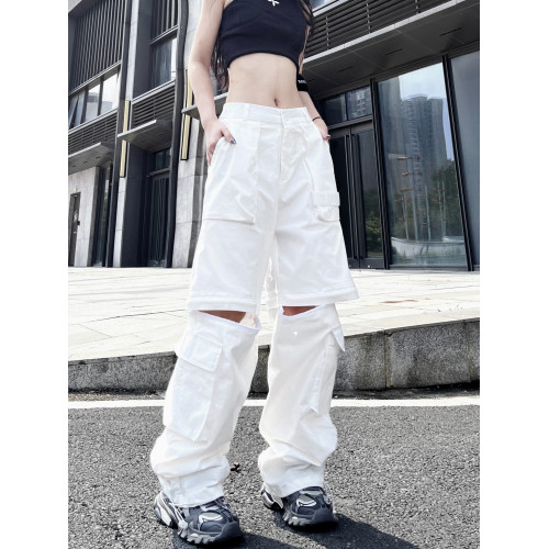 美式可拆卸vibe風街舞工裝休閒褲女男寬鬆嘻哈高街hiphop直筒濶腿