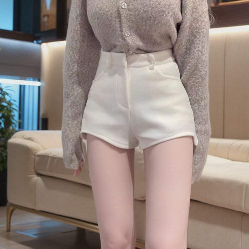 短褲女秋冬款外穿冬季2024新款爆款毛呢加厚氣質高腰濶腿a字靴褲