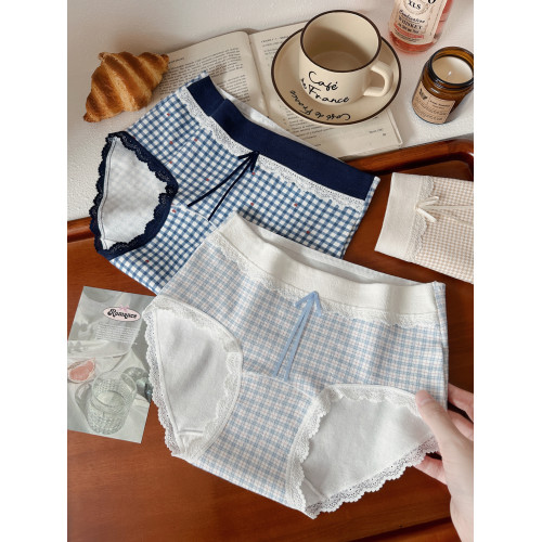 復古撞色格子A類純棉大碼內褲女10A抗菌加長襠2026新款胖MM三角褲