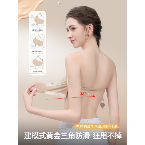 隱形無肩帶抹胸內衣女防滑聚攏粉底液無痕裹胸防走光文胸罩不下滑