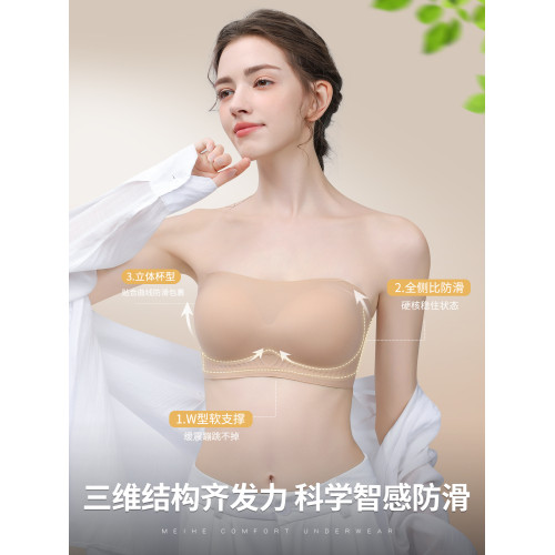 隱形無肩帶抹胸內衣女防滑聚攏粉底液無痕裹胸防走光文胸罩不下滑
