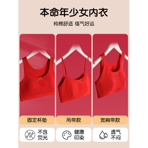 女童本命年少女文胸學生發育期新年蛇紅色內衣褲套裝12嵗純棉背心