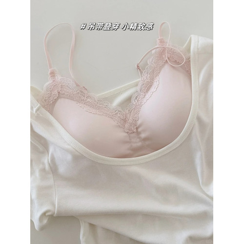 無痕內衣女小胸聚攏蕾絲夏季薄款無鋼圈美背心式細肩帶少女文胸罩 無痕內衣女小胸聚攏蕾絲夏季薄款無鋼圈美背心式細肩帶少女文胸罩